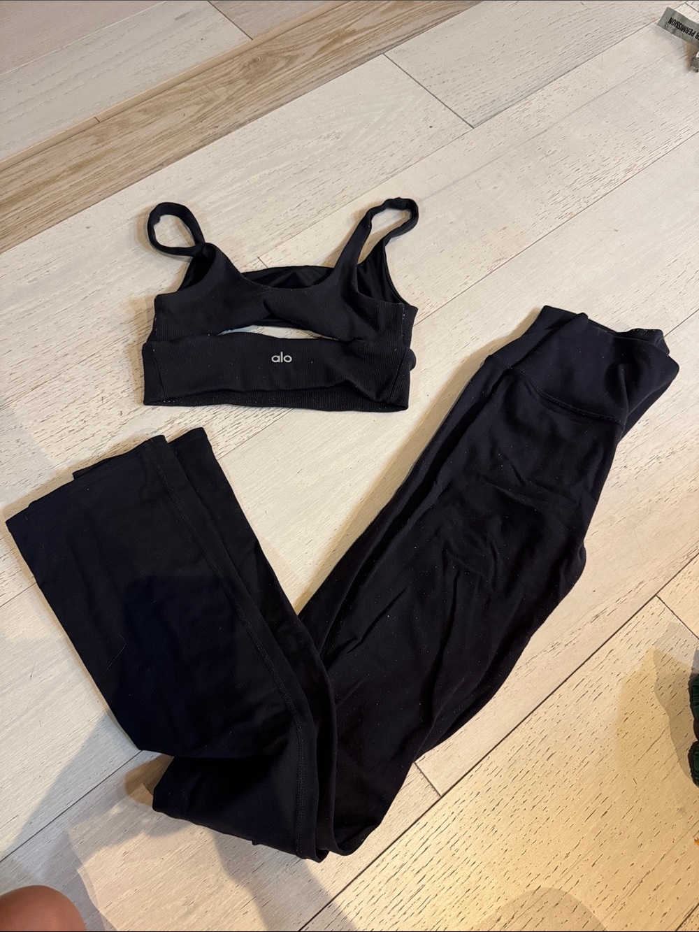 ALO Yoga Black High-Rise Leggings with Matching Black Sports Bra